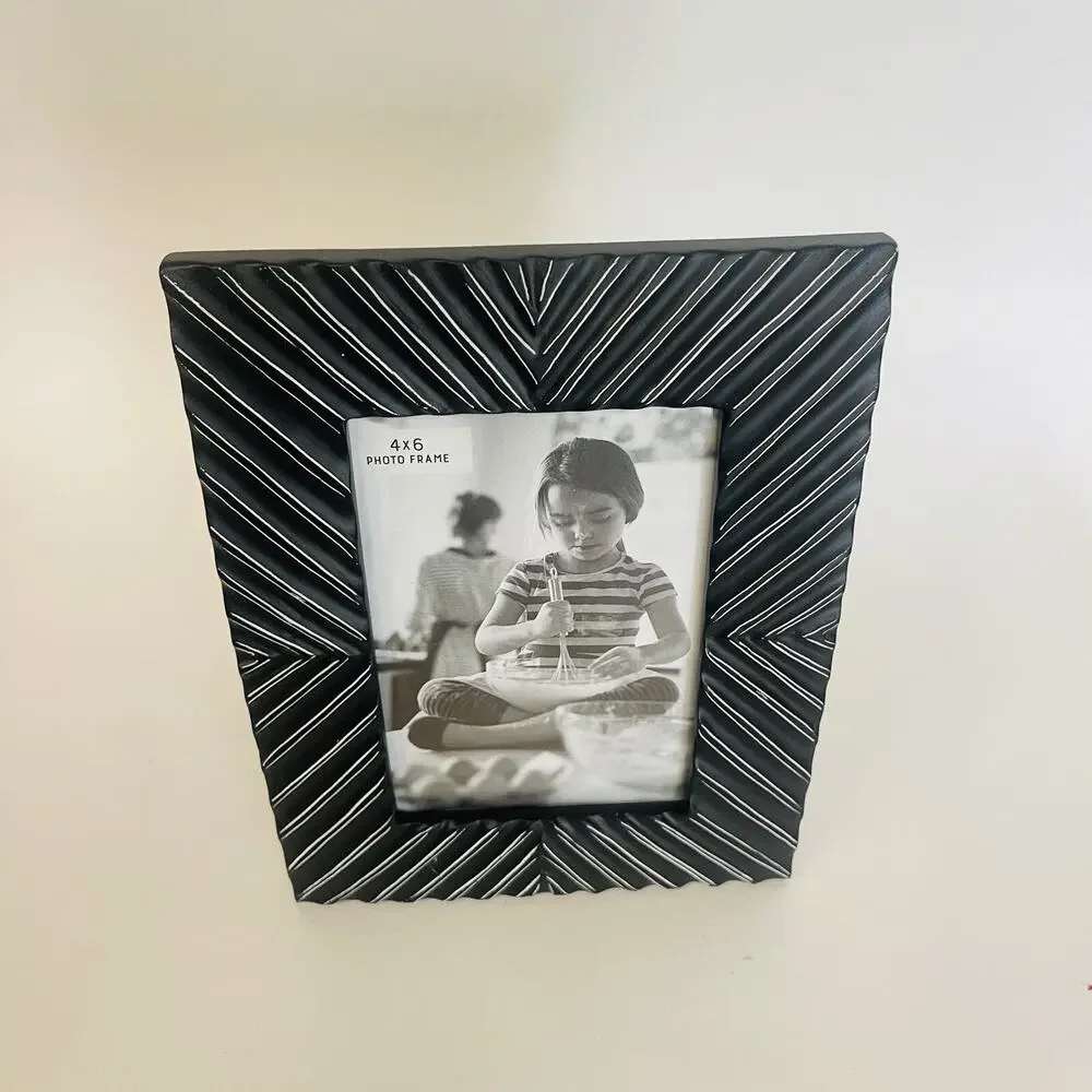 X2 Black Debossed‎ Herringbone Tabletop Heavy Photo Picture Frame For 4x6” Photo